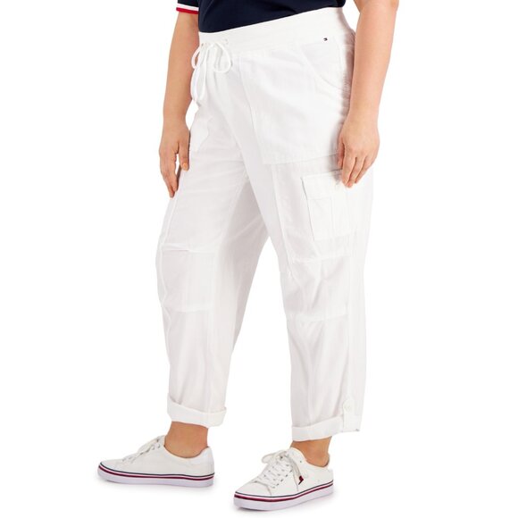 NWT Womens Plus Size 2X Tommy Hilfiger White Alton Straight Leg Cargo Pants NEW - Picture 2 of 6